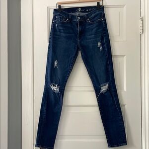 7 for All Mankind Skinny Fit Distressed Blue Jeans